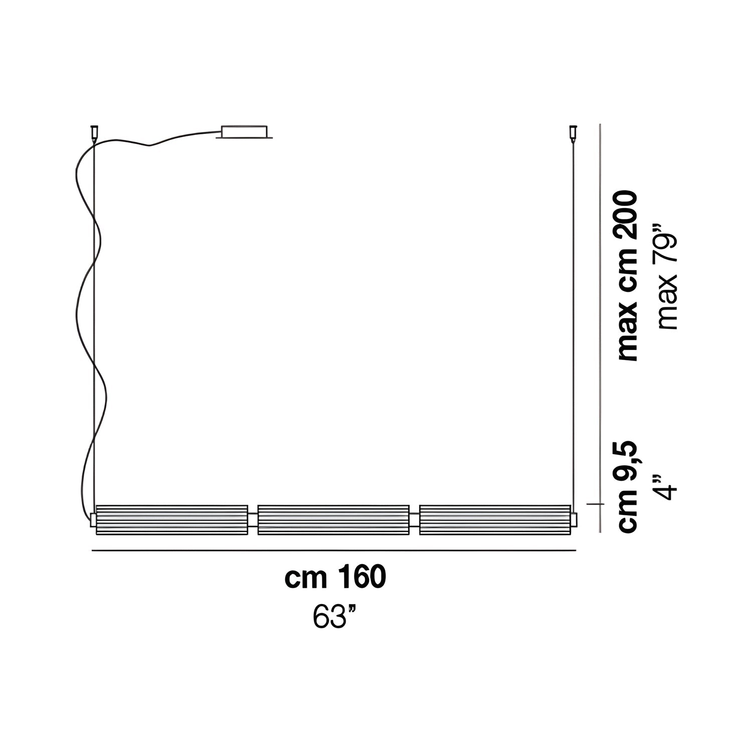 Jeff SP1 Linear LED Pendant Light - line drawing.