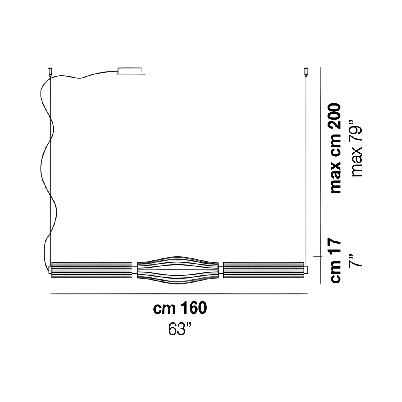 Jeff SP3 Linear LED Pendant Light - line drawing.