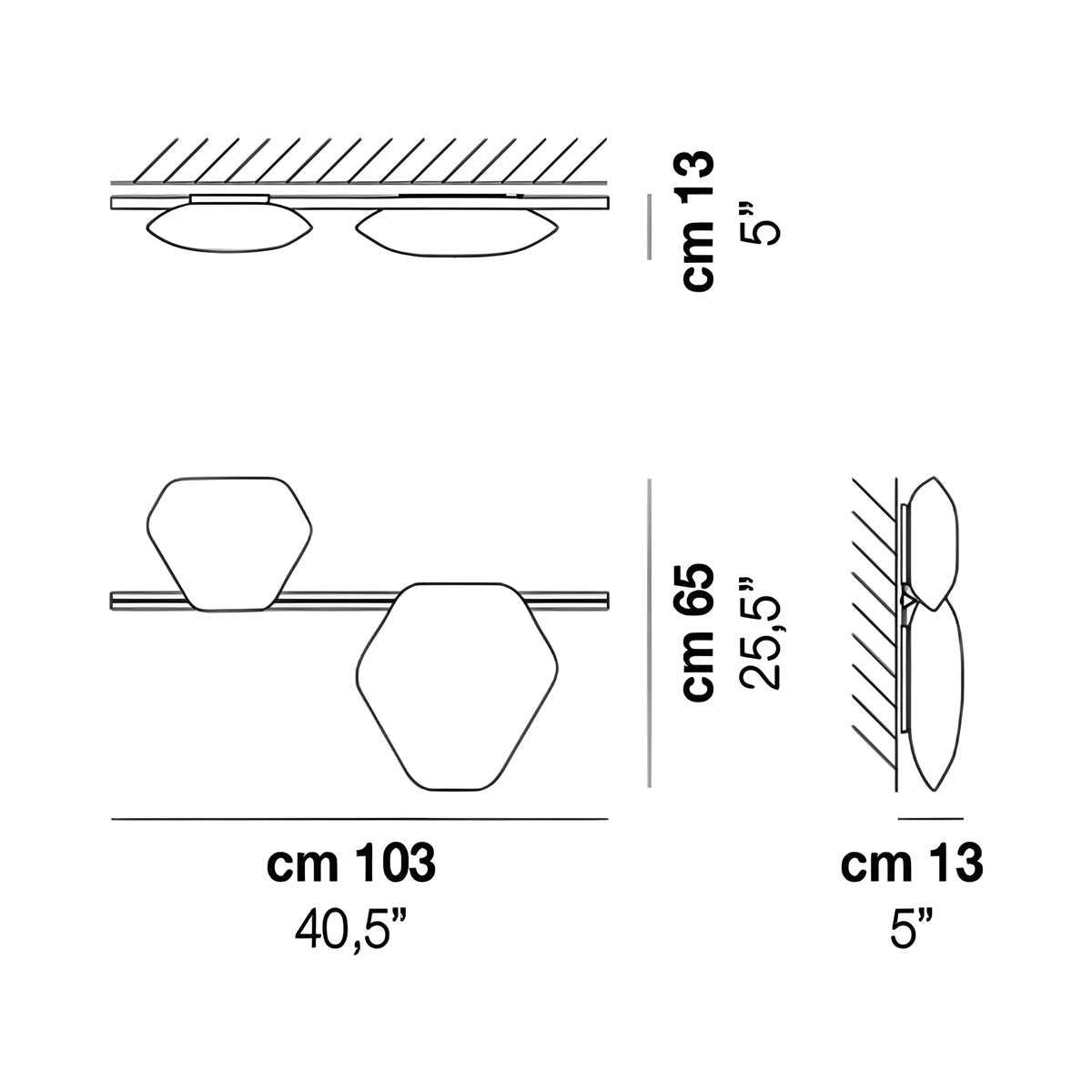 Modulor PP1 Linear LED Ceiling / Wall Light - line drawing.