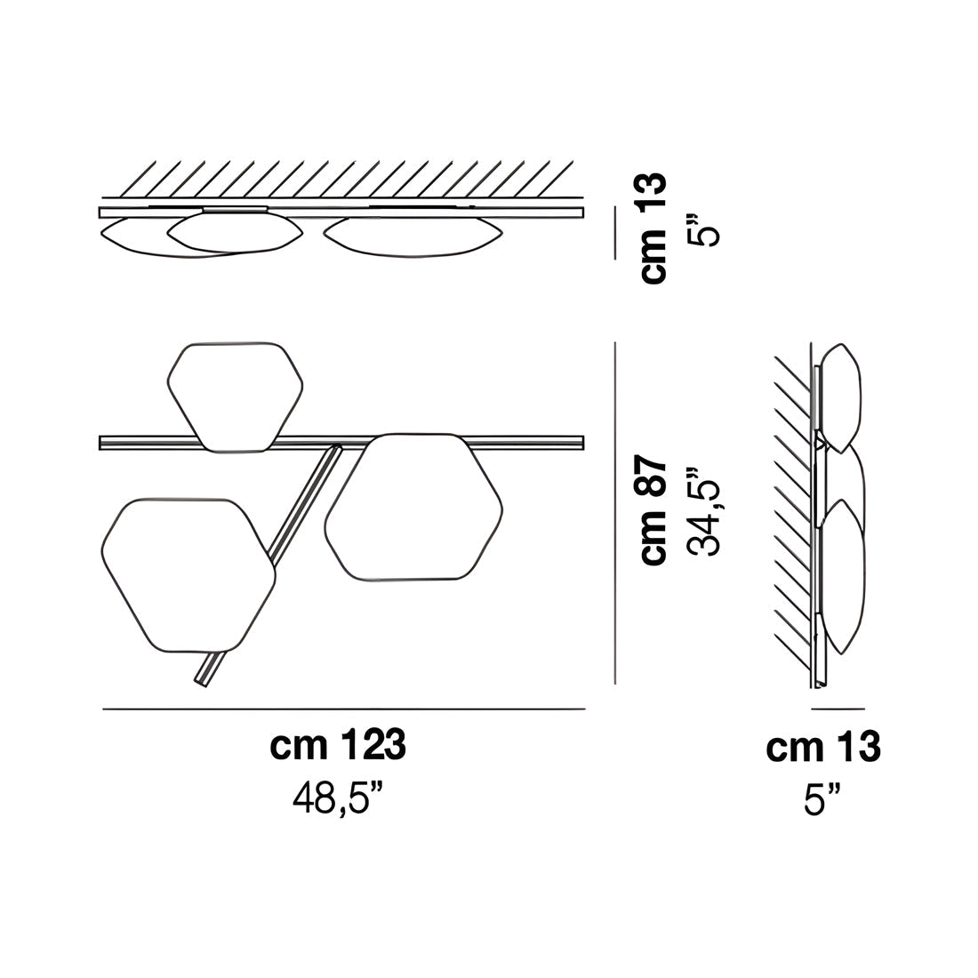 Modulor PP2 Linear LED Ceiling / Wall Light - line drawing.