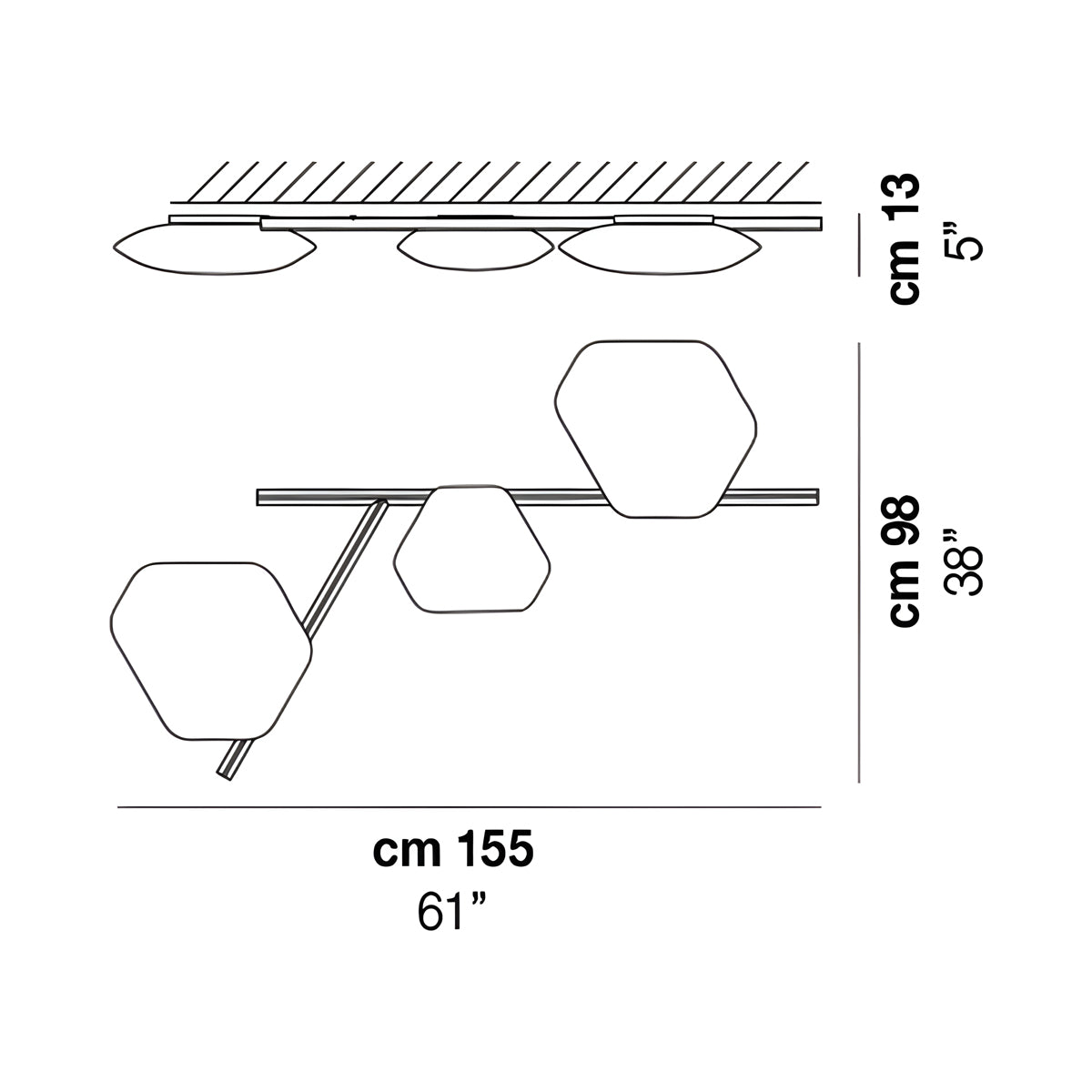 Modulor PP3 Linear LED Ceiling / Wall Light - line drawing.