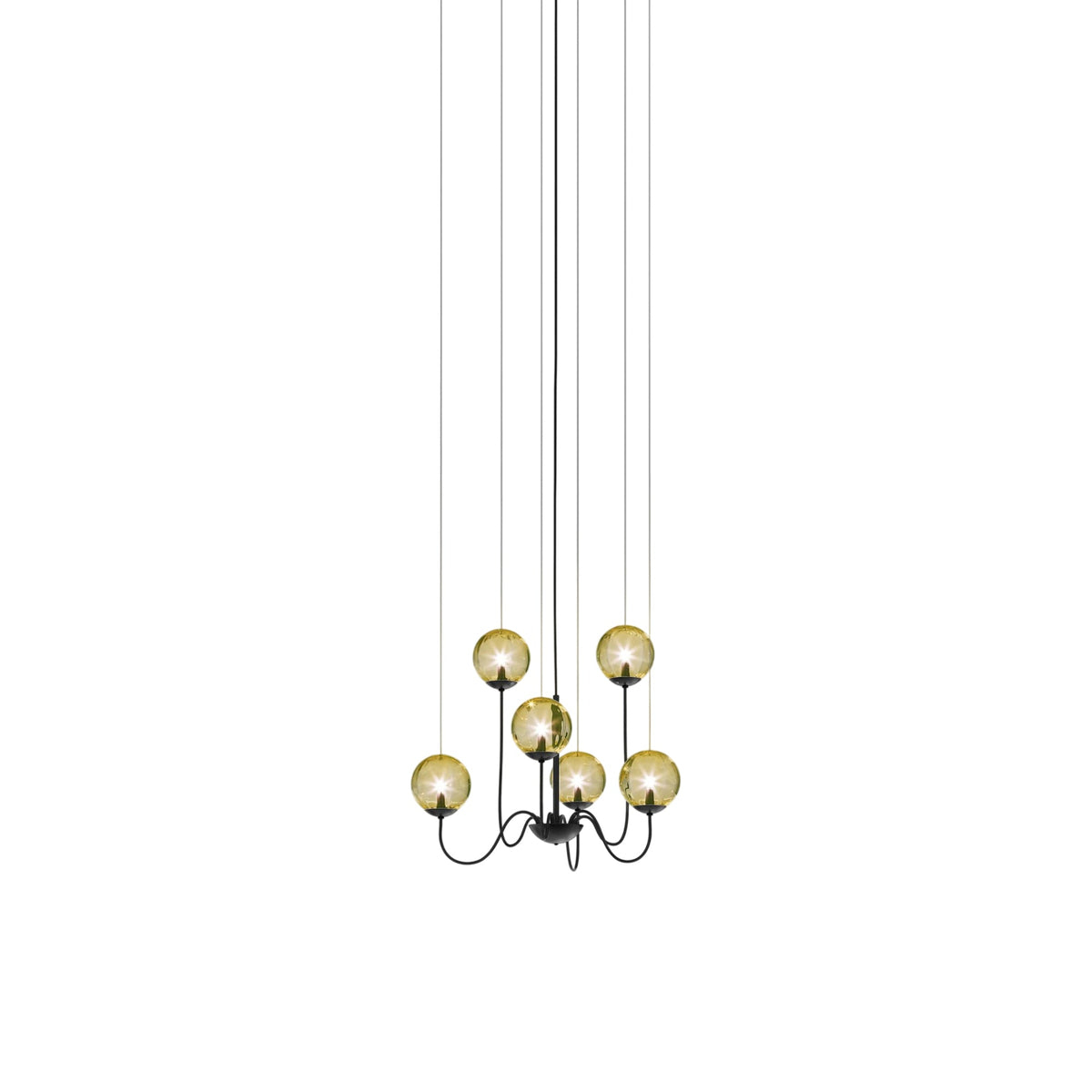 Puppet Chandelier in Matt Black/Amber Transparent (6-Light).