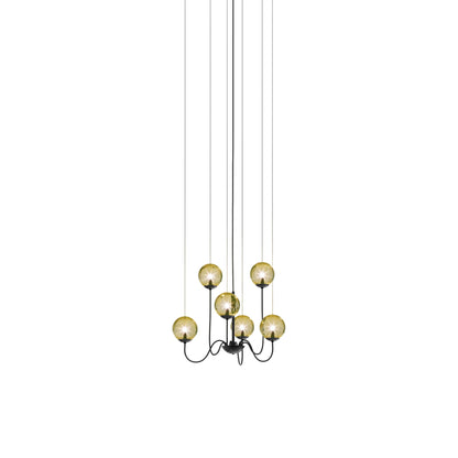 Puppet Chandelier in Matt Black/Amber Transparent (6-Light).