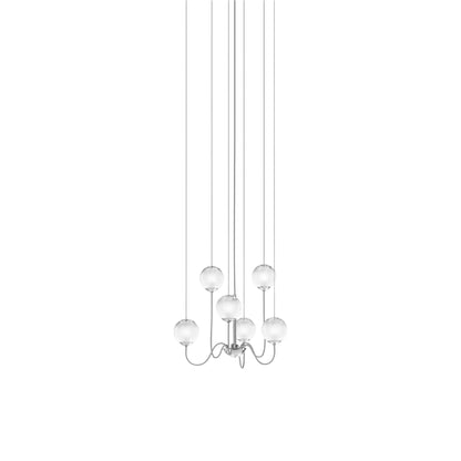 Puppet Chandelier in Glossy Chrome/White Shaded (6-Light).