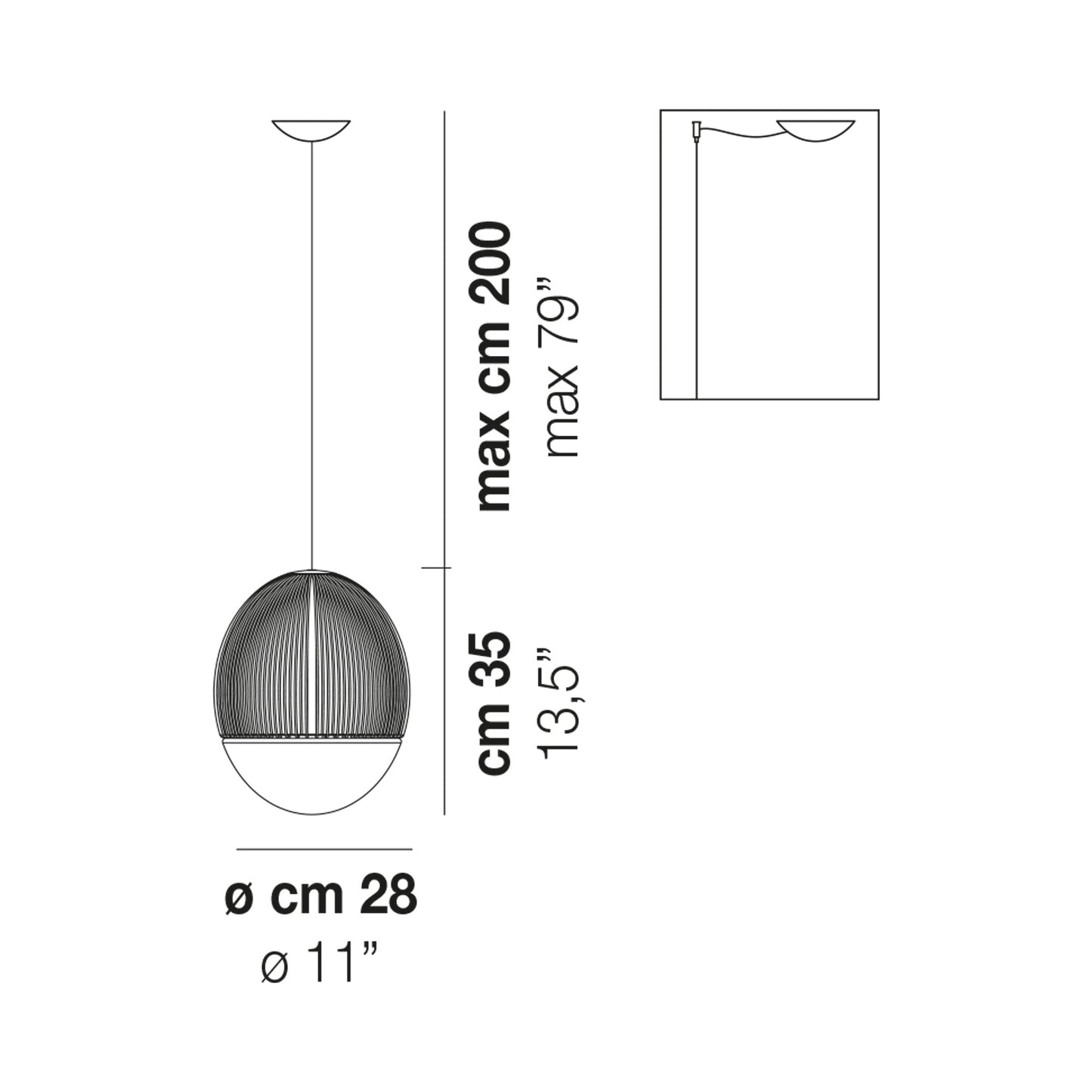Riketta LED Pendant Light - line drawing.