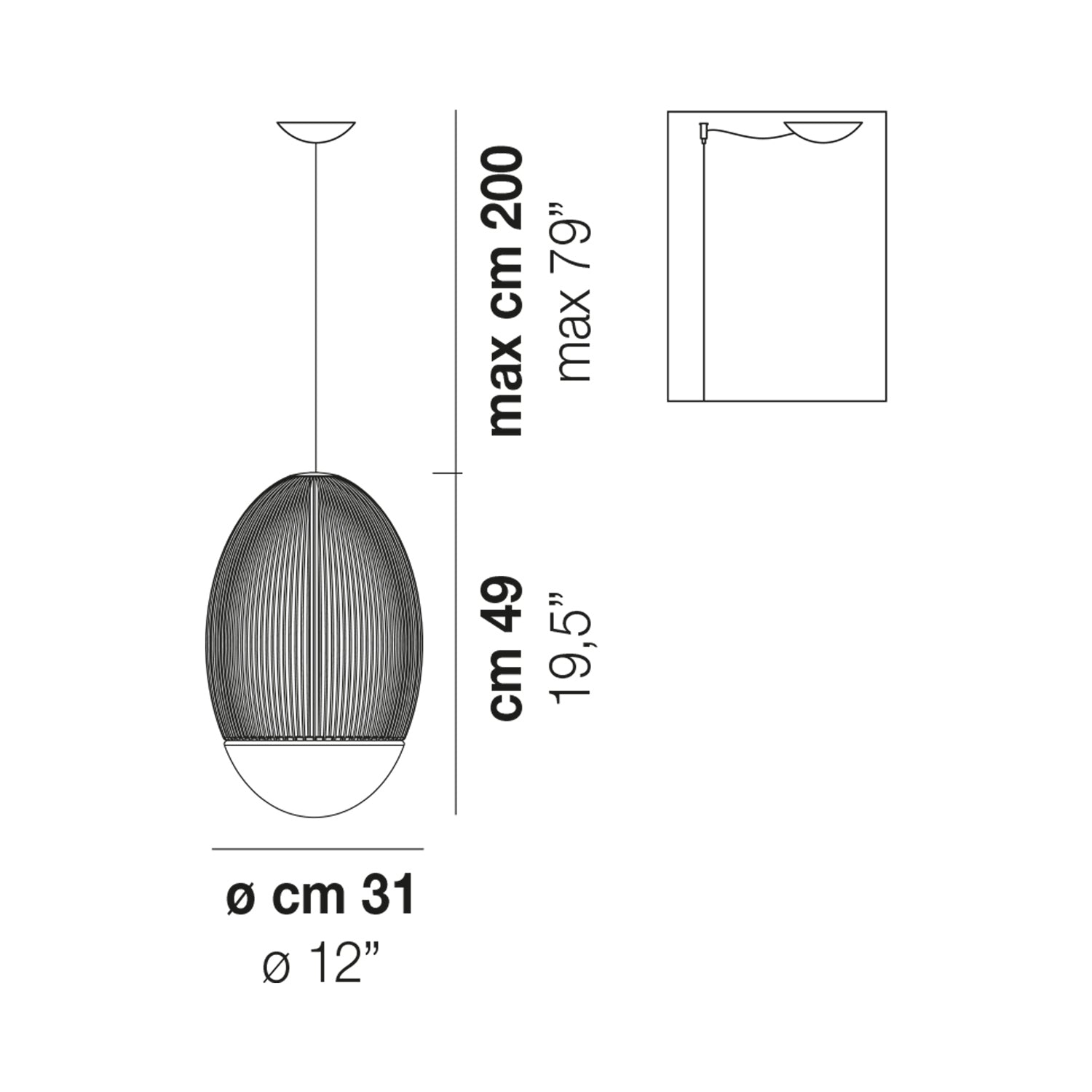Riketta LED Pendant Light - line drawing.