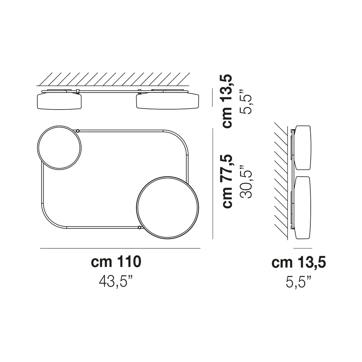 Tier LED Ceiling/Wall Light - line drawing.