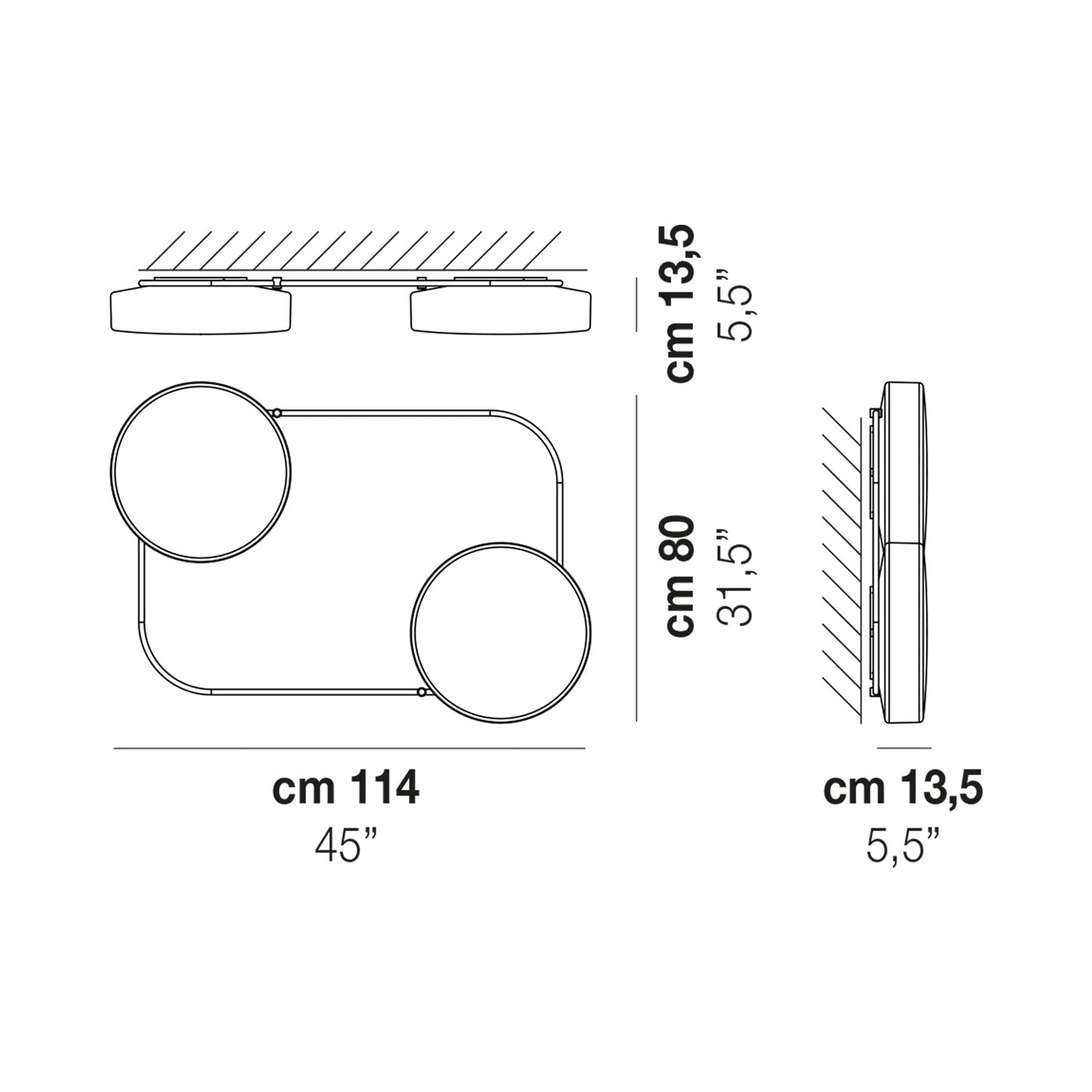 Tier LED Ceiling/Wall Light - line drawing.