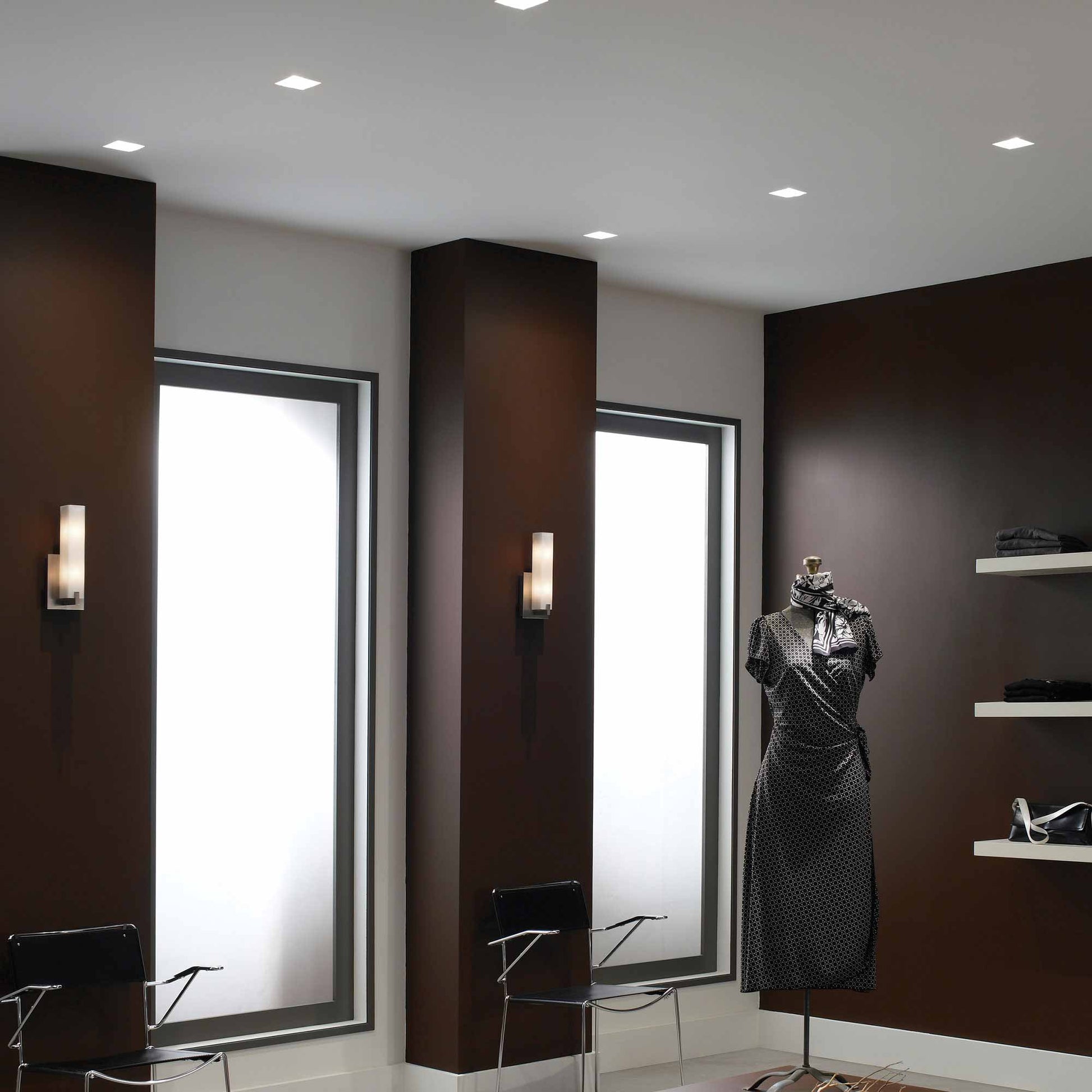 ELEMENT 3-Inch Square Bevel Recessed Trim in bathroom.