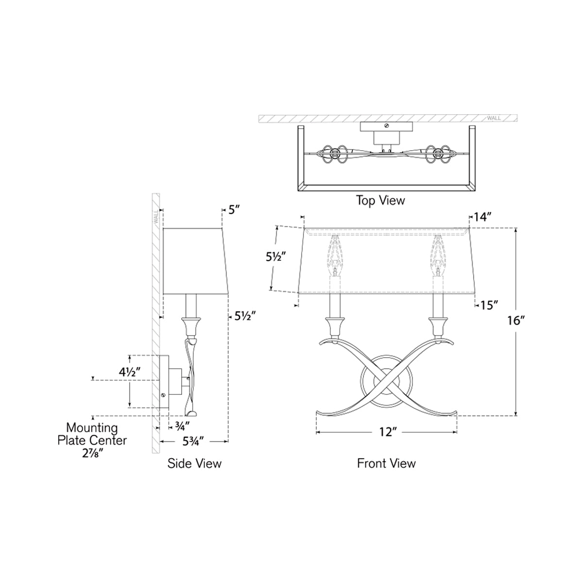 Cross Bouillotte Wall Light - line drawing.