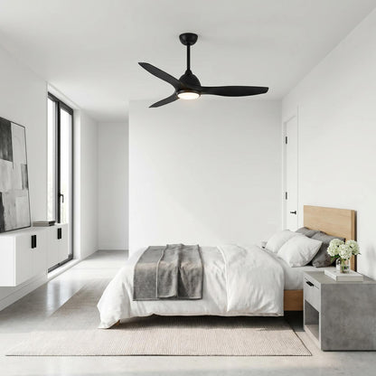 Avila Coastal Outdoor LED Ceiling Fan in bedroom.