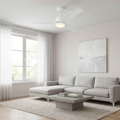 Avila Coastal Outdoor LED Ceiling Fan in living room.