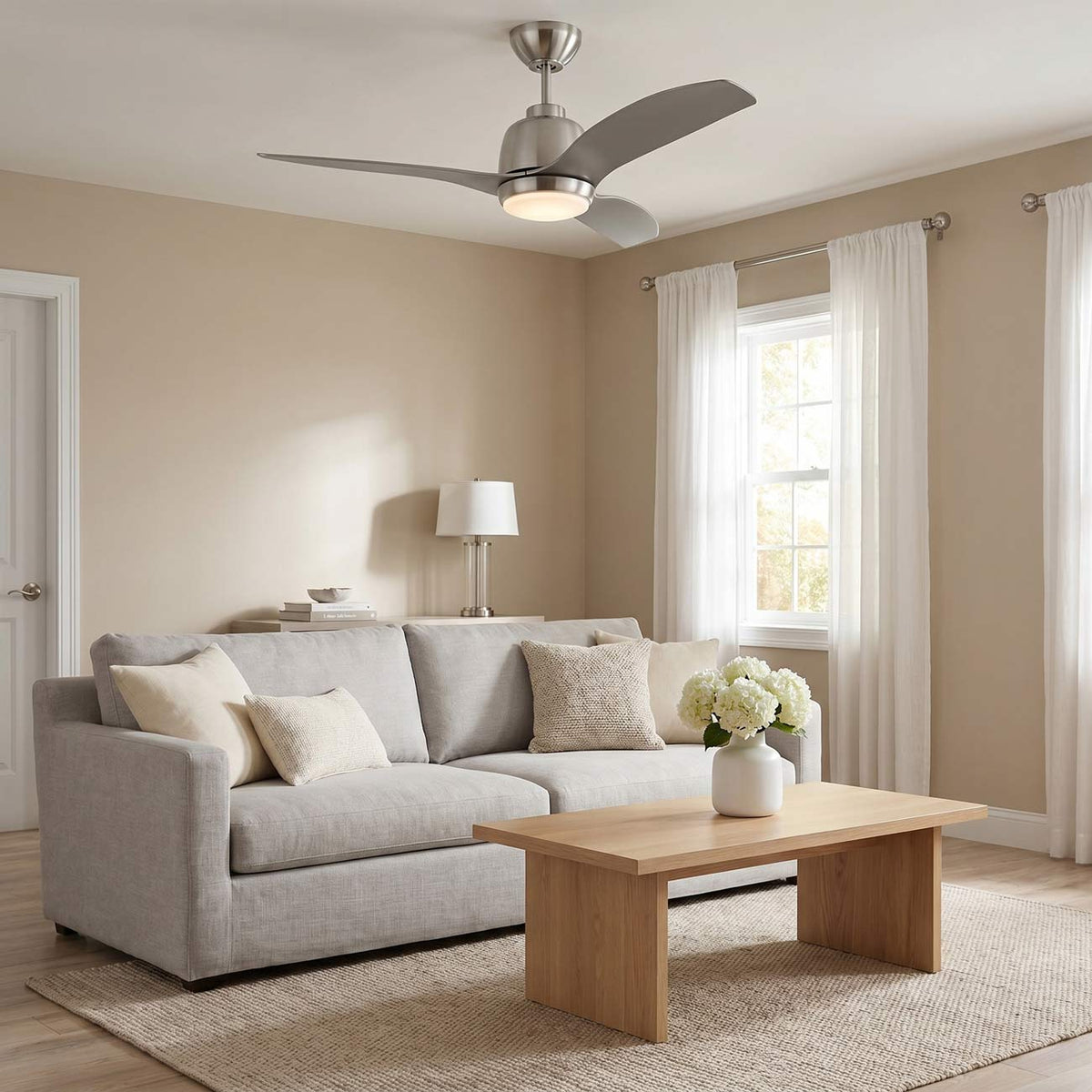 Avila Outdoor LED Ceiling Fan in living room.