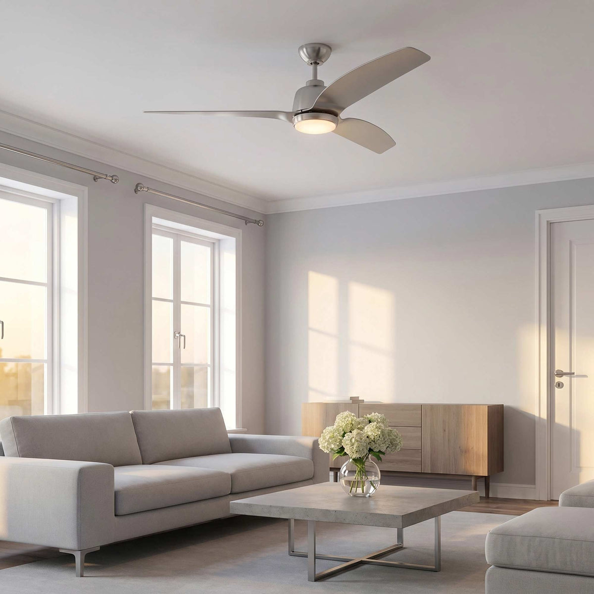 Avila Outdoor LED Ceiling Fan in living room.