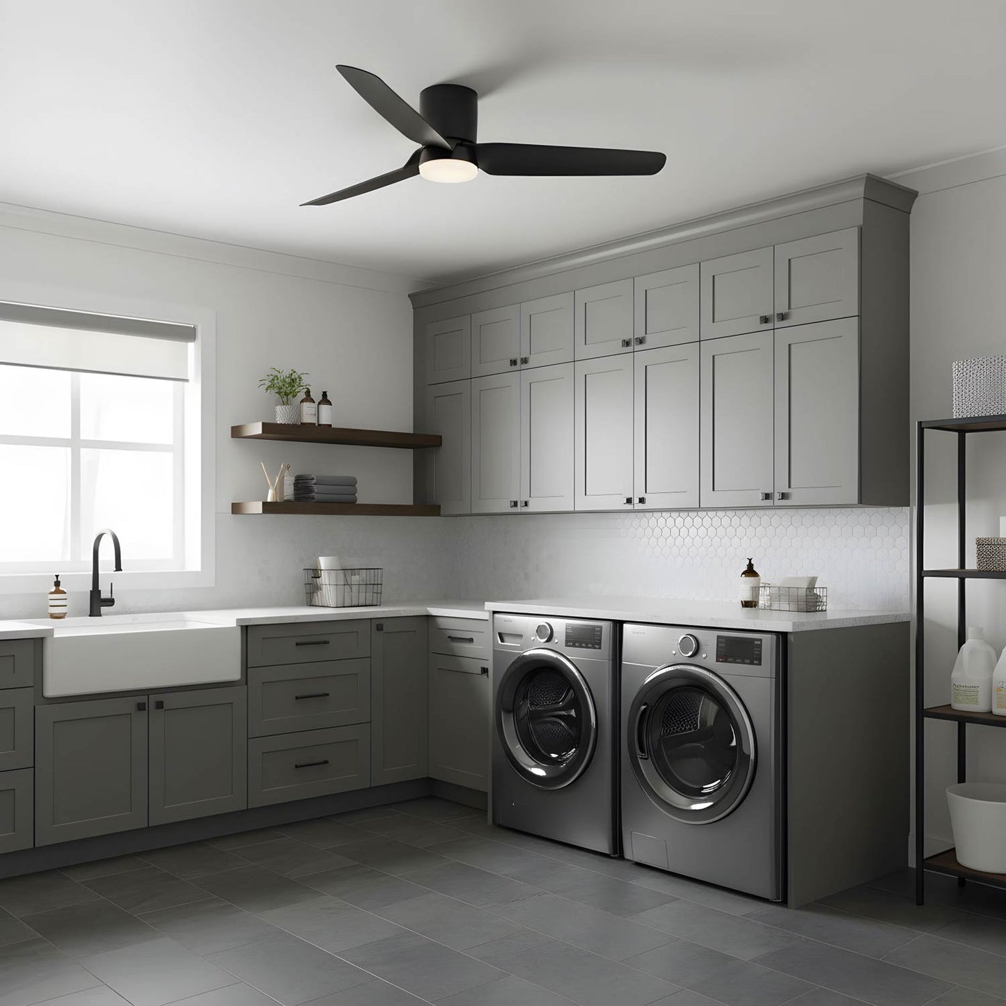 Colgin Hugger Outdoor LED Ceiling Fan in kitchen.