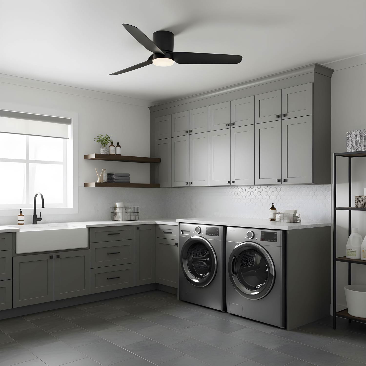 Colgin Hugger Outdoor LED Ceiling Fan in kitchen.