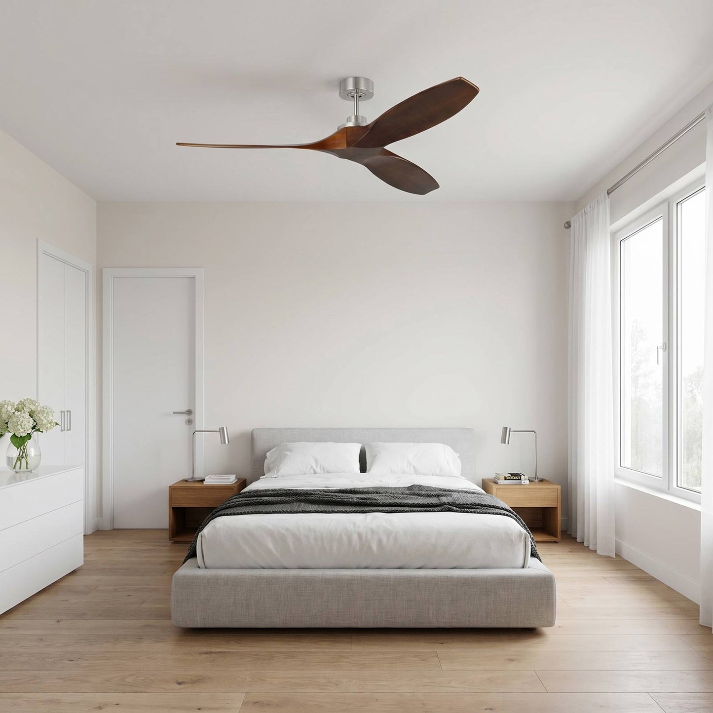 Collins Outdoor Ceiling Fan in bedroom.