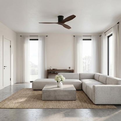 Collins Smart Hugger Outdoor Ceiling Fan in living room.