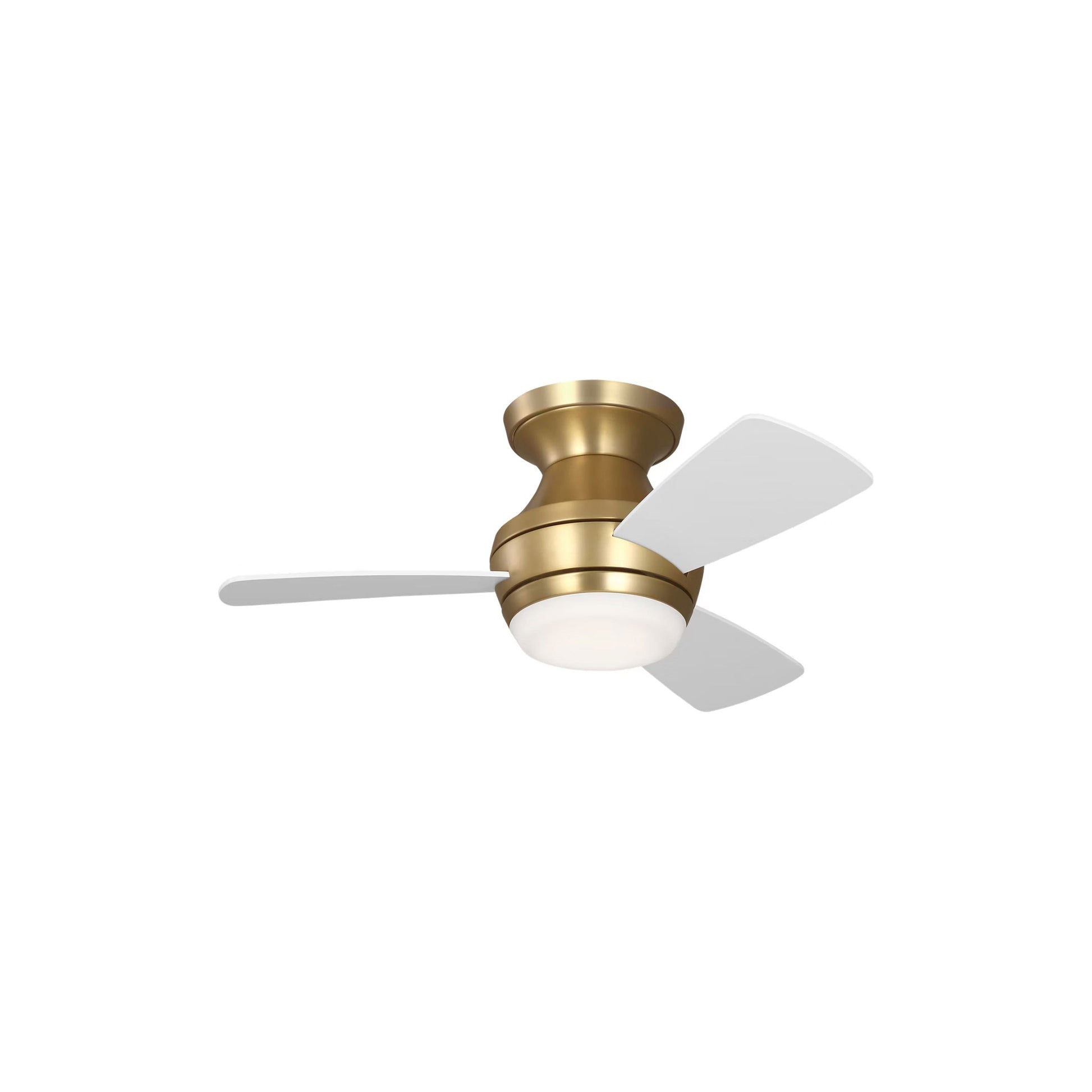 Ikon Hugger LED Ceiling Fan in Burnished Brass (32-Inch).