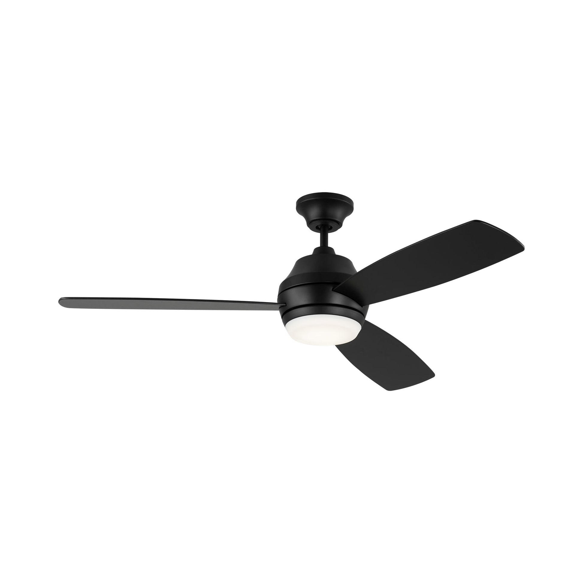 Ikon Outdoor LED Ceiling Fan in Midnight Black/Midnight Black/American Walnut.