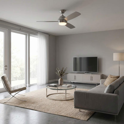 Ikon Outdoor LED Ceiling Fan in living room.