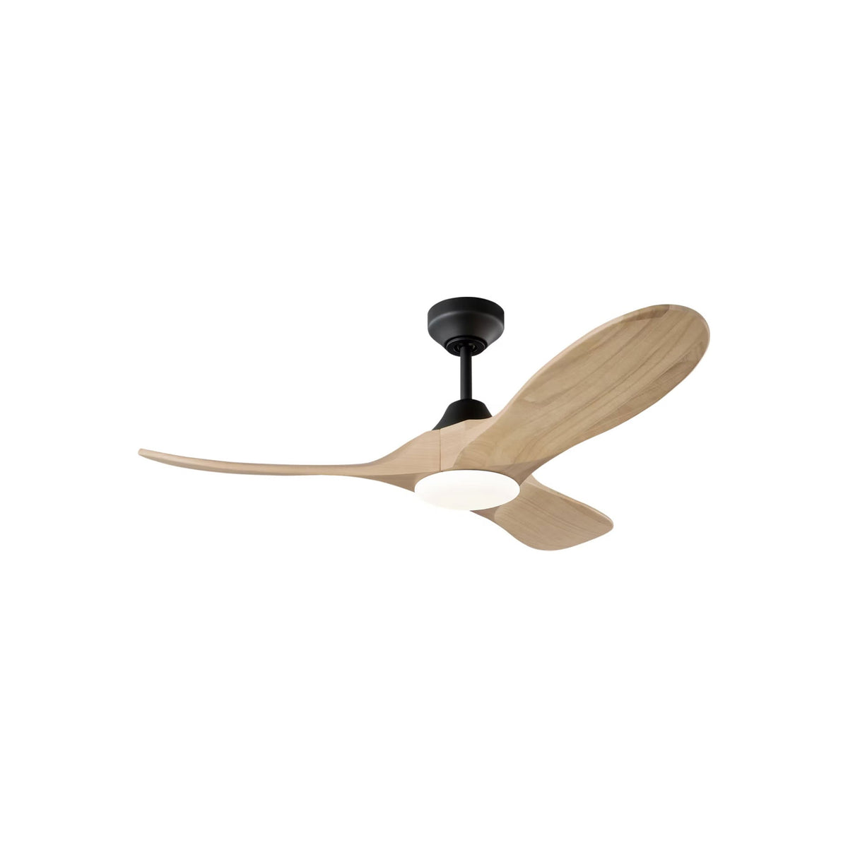 Maverick Outdoor Ceiling Fan in Midnight Black/Natural Honey (44-Inch/Light Kit Included).