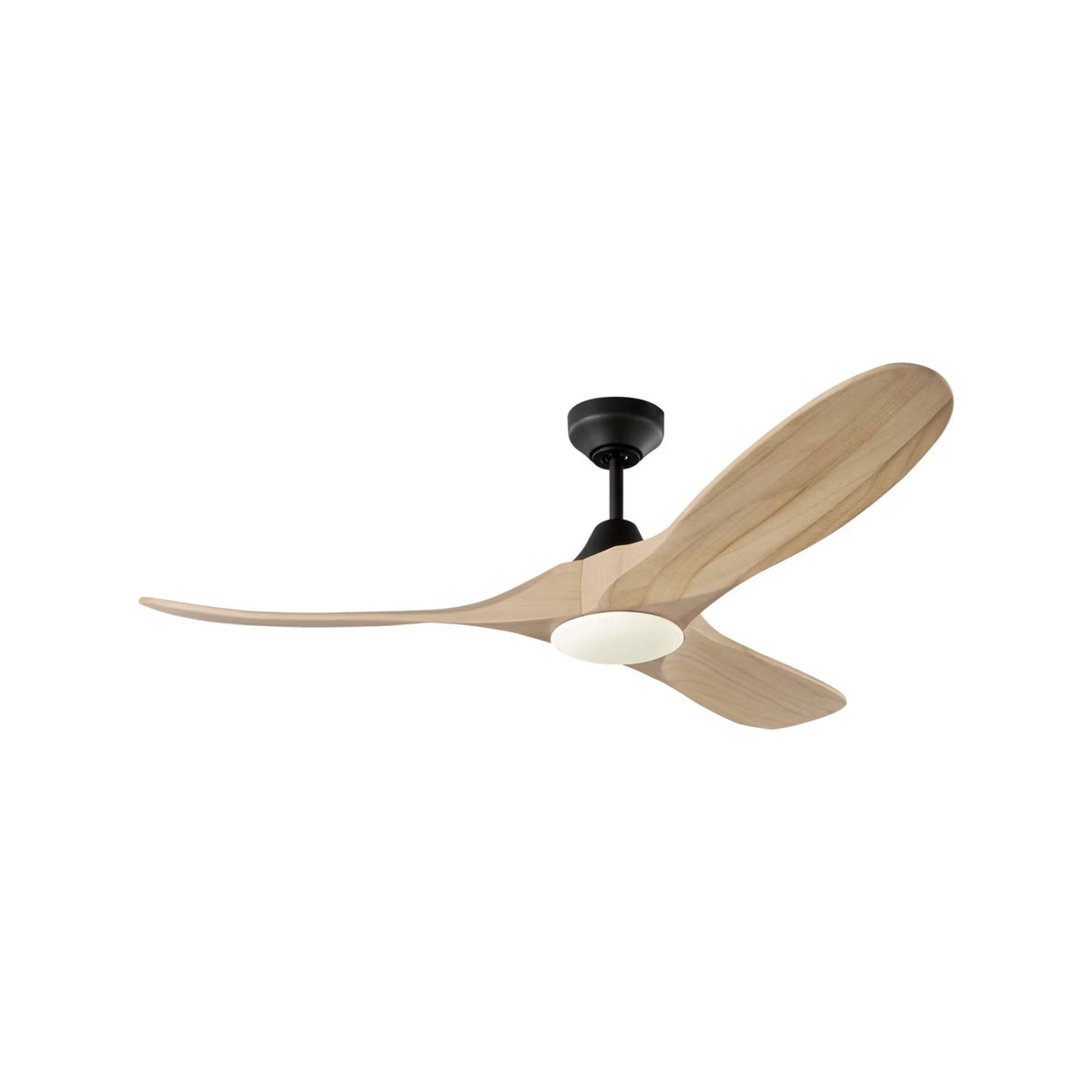 Maverick Outdoor Ceiling Fan in Midnight Black/Natural Honey (52-Inch/Light Kit Included).
