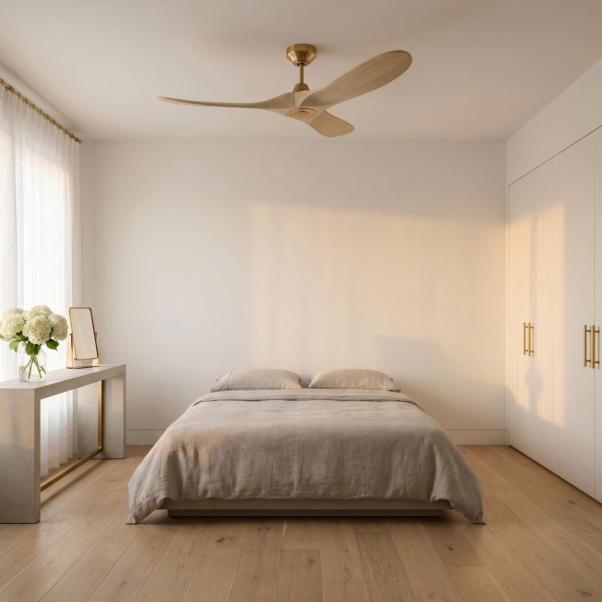 Maverick Outdoor Ceiling Fan in bedroom.