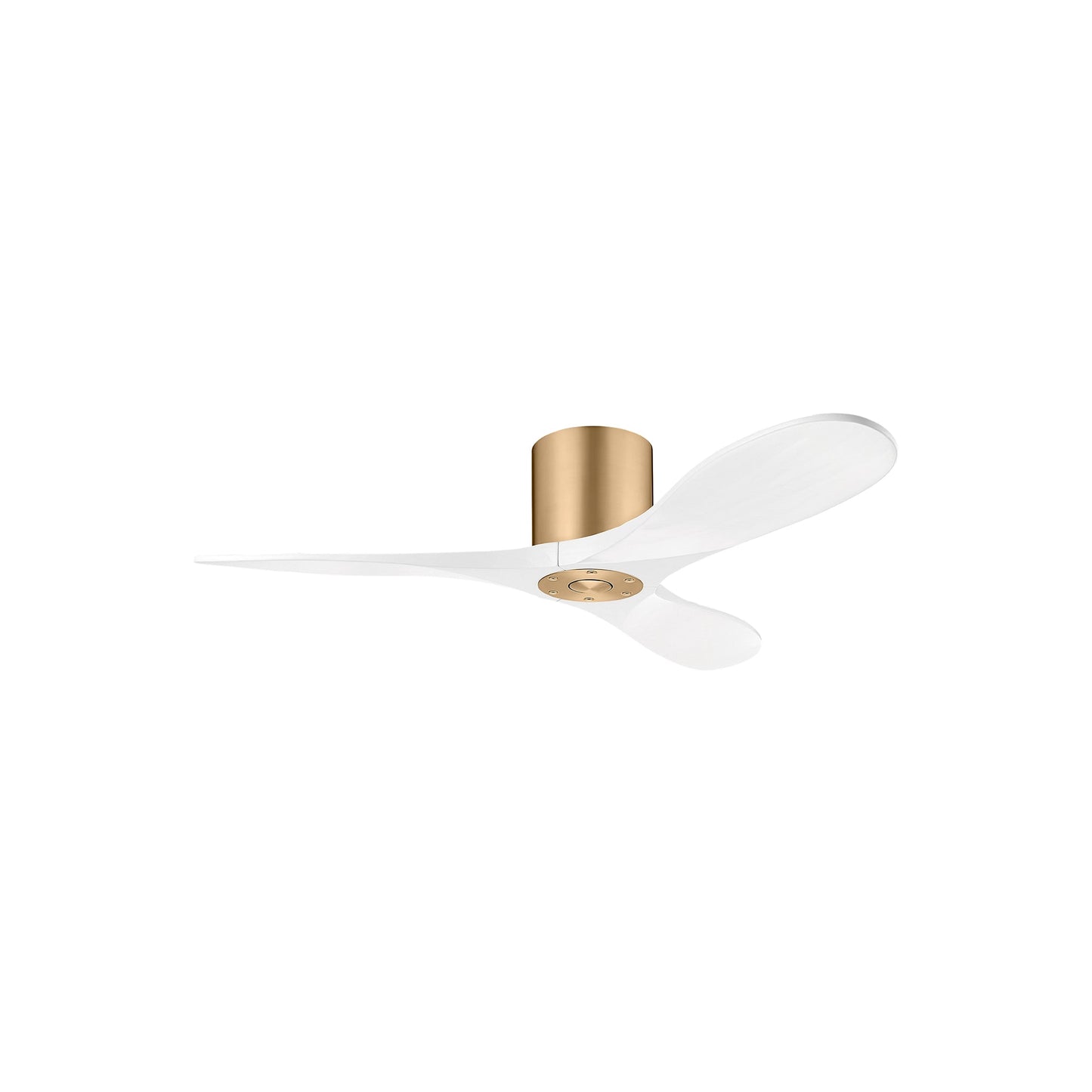 Maverick Smart Hugger Ceiling Fan in Burnished Brass/Matte White (44-Inch/Light Kit not included).