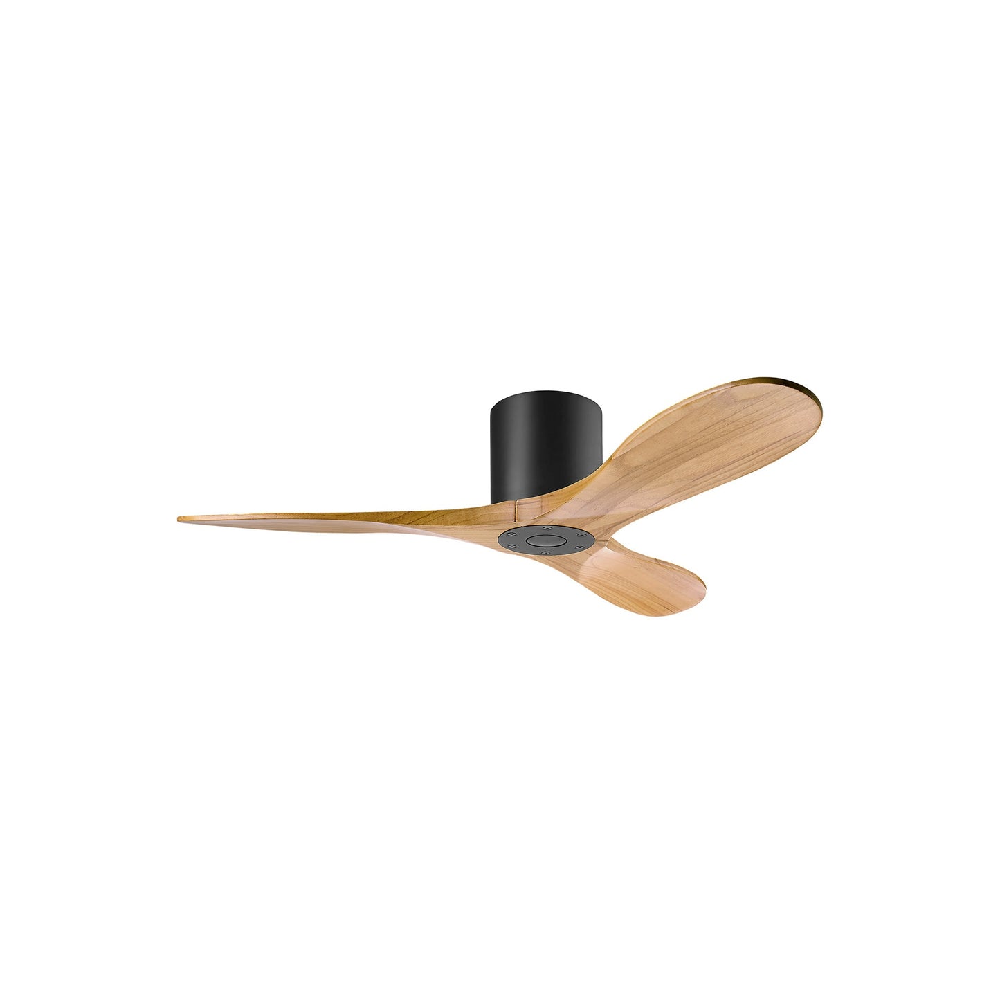 Maverick Smart Hugger Ceiling Fan in Midnight Black/Natural Honey (44-Inch/Light Kit not included).