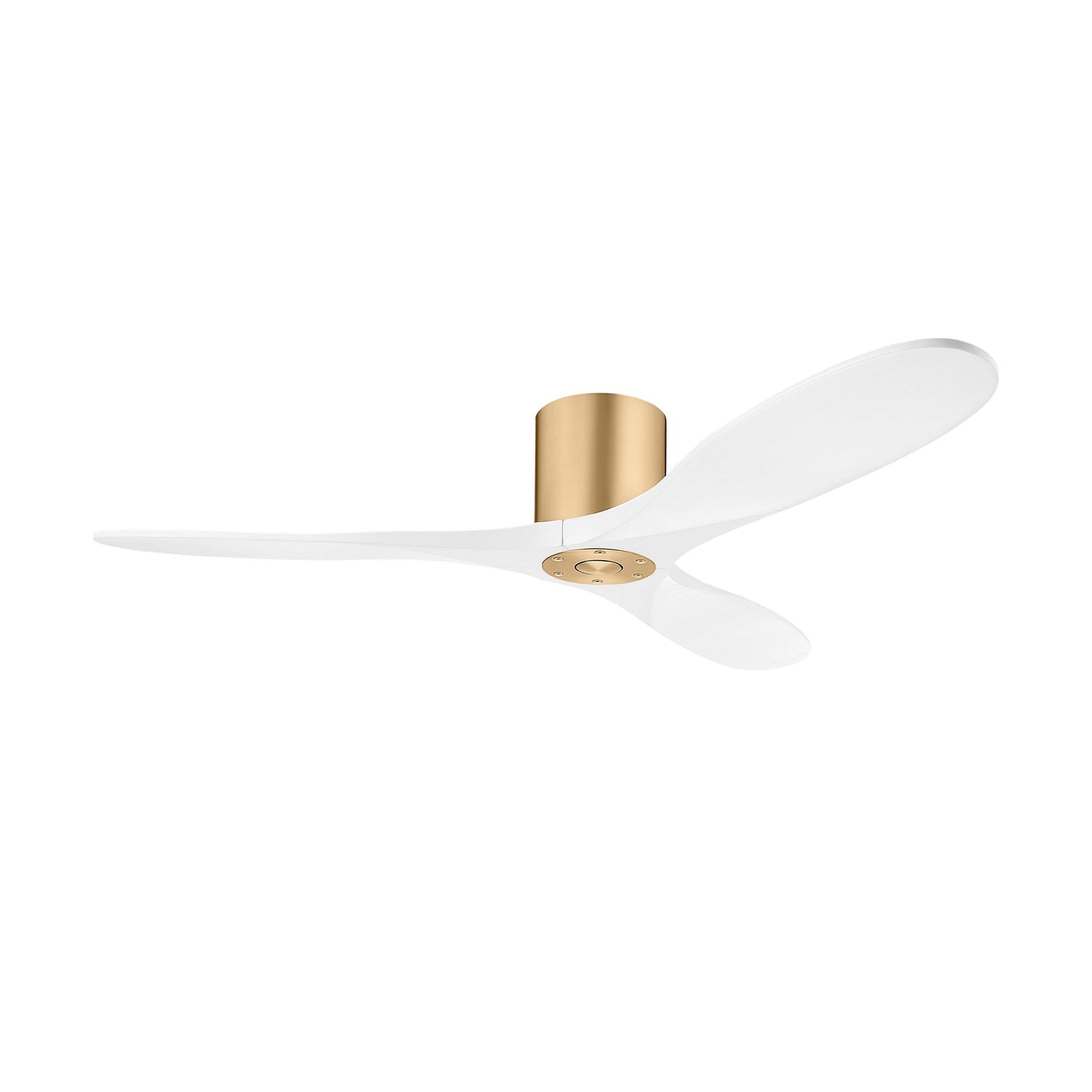 Maverick Smart Hugger Ceiling Fan in Burnished Brass/Matte White (52-Inch/Light Kit not included).