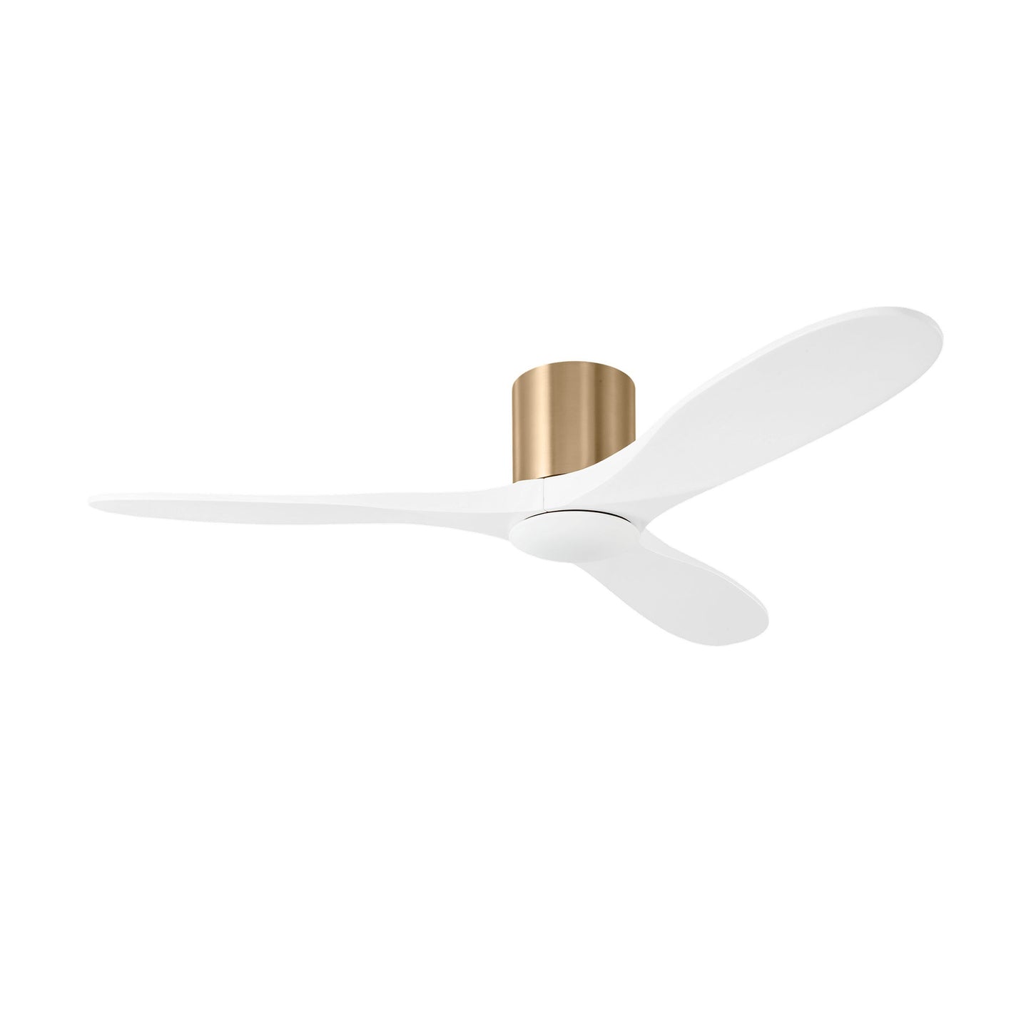 Maverick Smart Hugger Ceiling Fan in Burnished Brass/Matte White (52-Inch/Light Kit included).