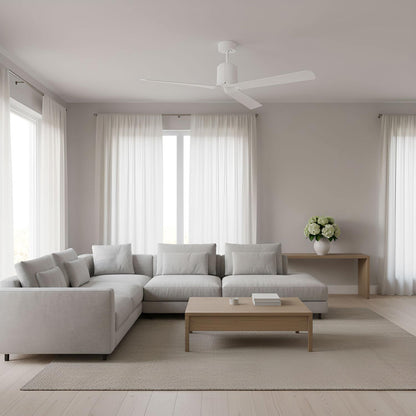 Peel Smart Outdoor LED Ceiling Fan in living room.