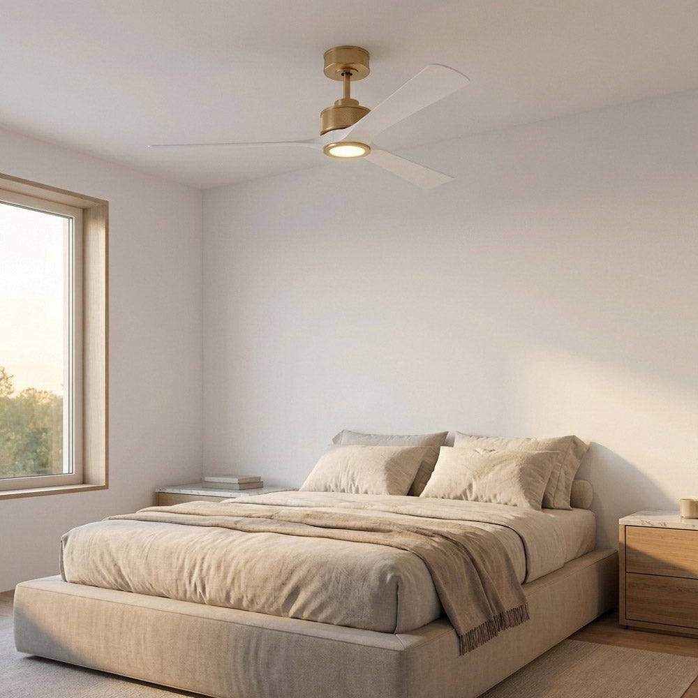 Reese Smart LED Ceiling Fan in bedroom.