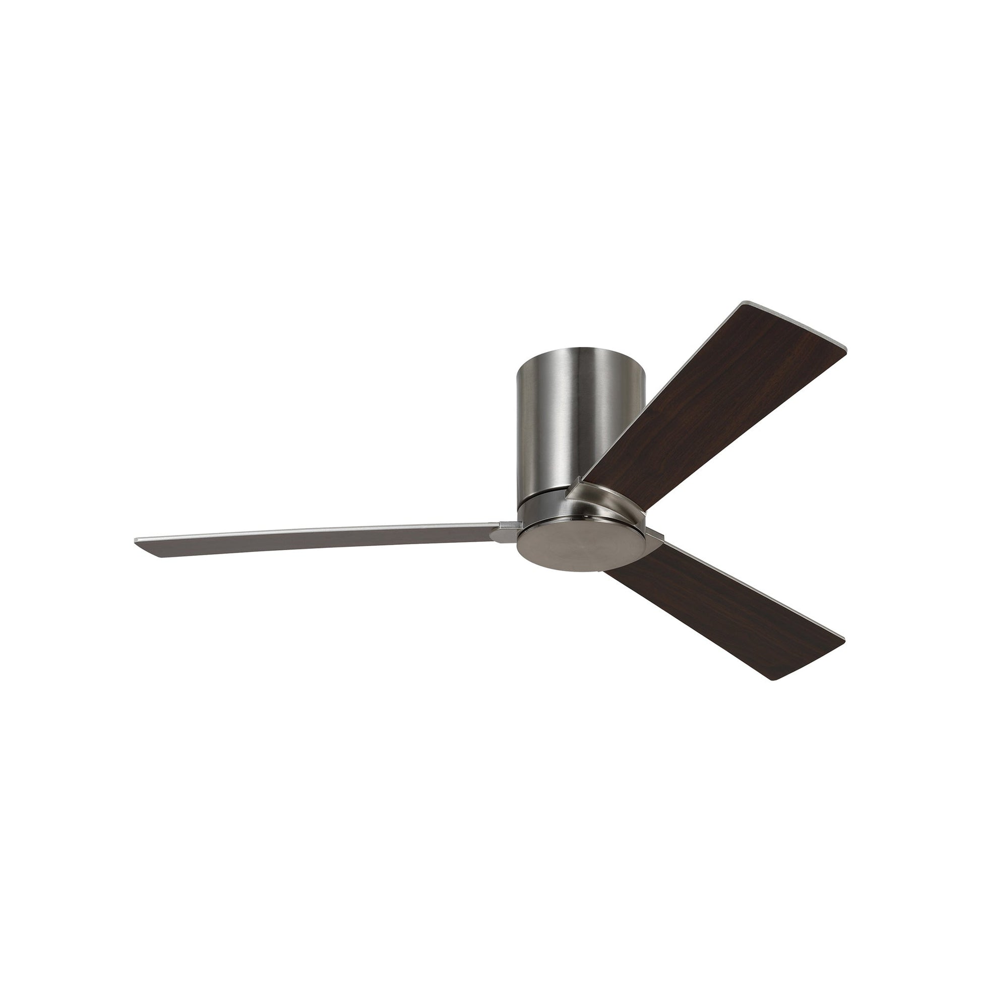 Rozzen Hugger Outdoor Ceiling Fan in Brushed Steel/Silver/American Walnut (44-Inch).