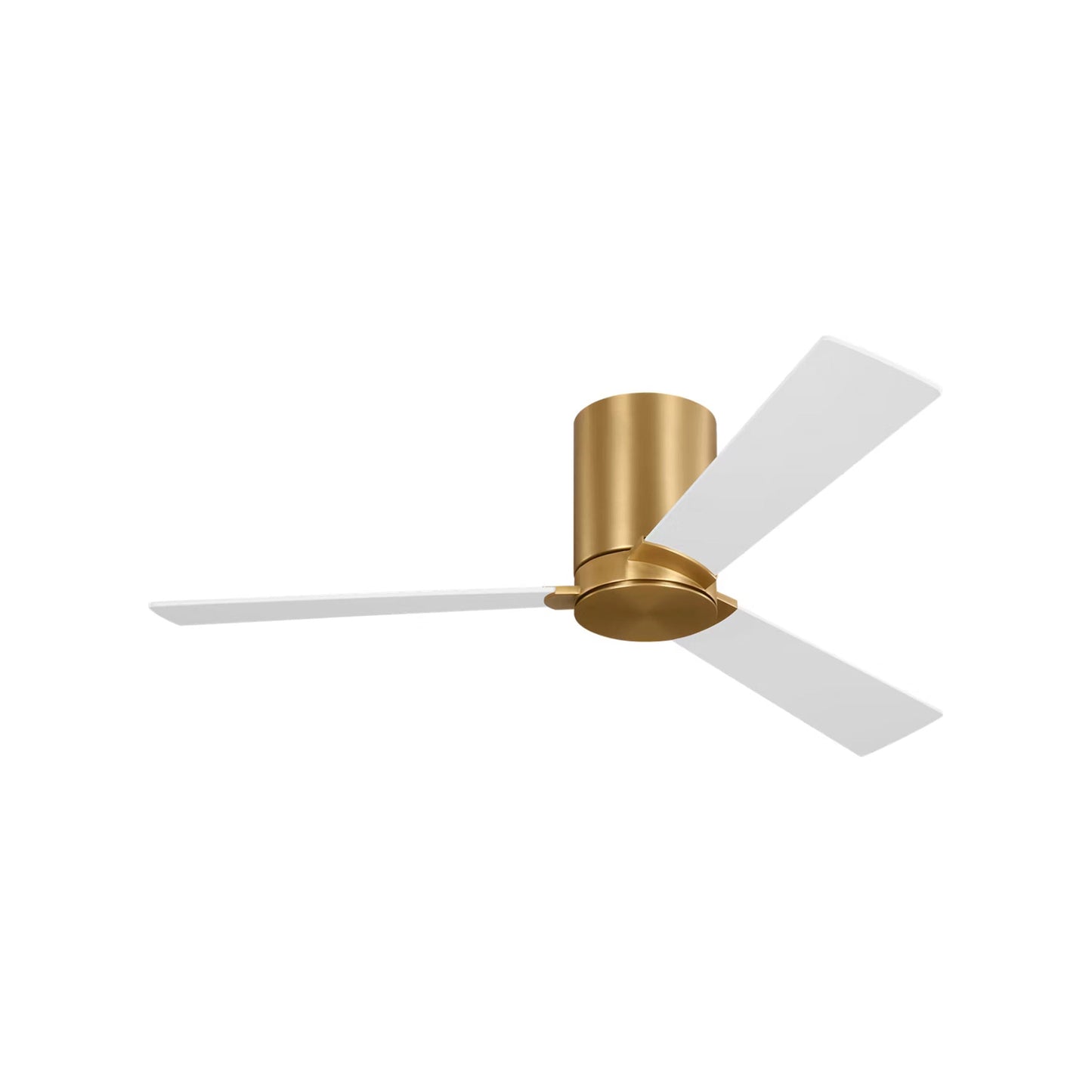 Rozzen Hugger Outdoor Ceiling Fan in Burnished Brass/Matte White (44-Inch).