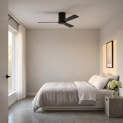Rozzen Hugger Outdoor Ceiling Fan in bedroom.