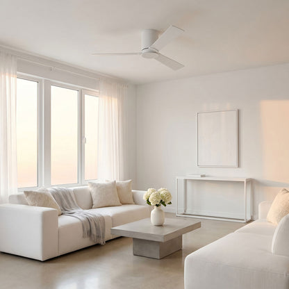Rozzen Hugger Outdoor Ceiling Fan in living room.