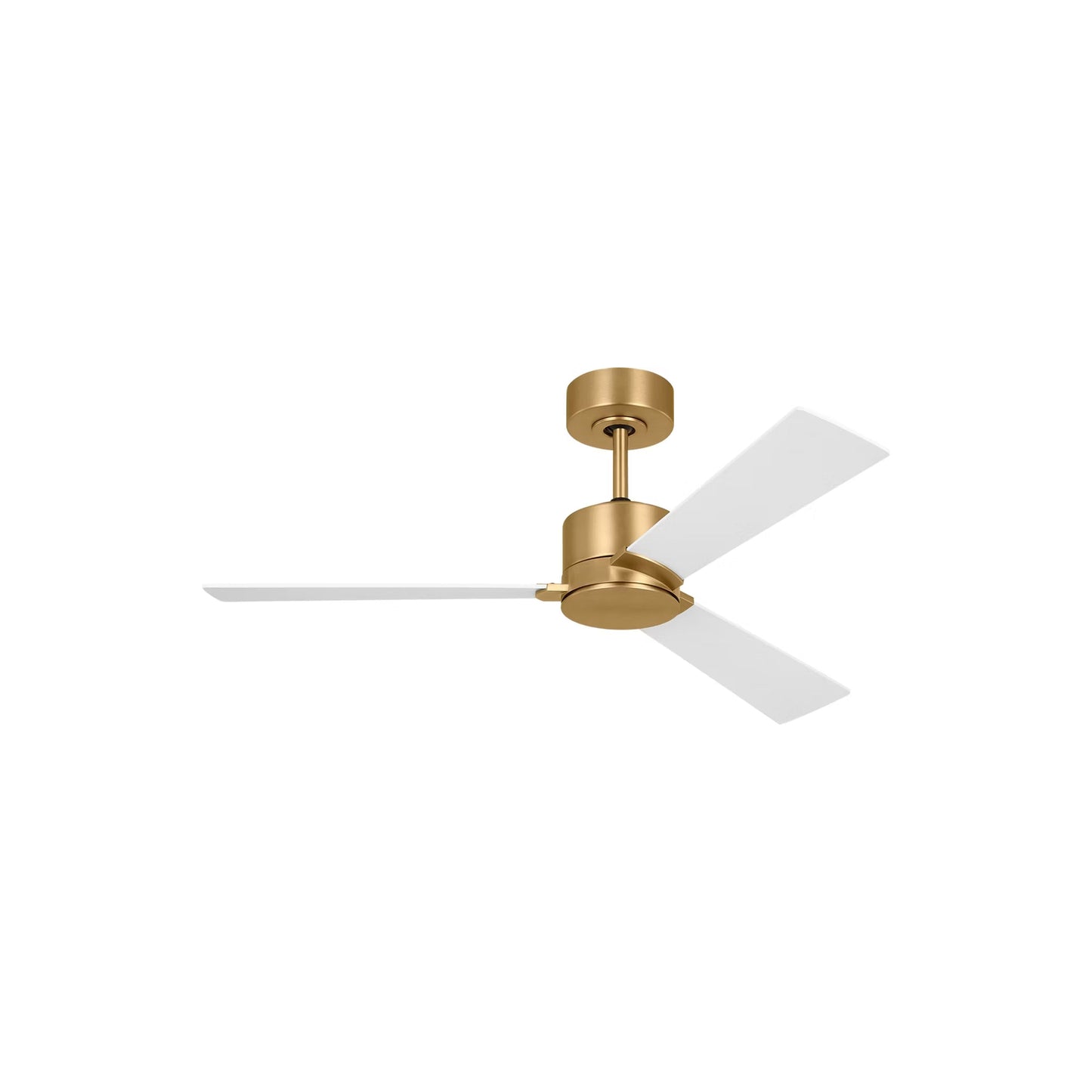 Rozzen Outdoor Ceiling Fan in Burnished Brass/Matte White (44-Inch).