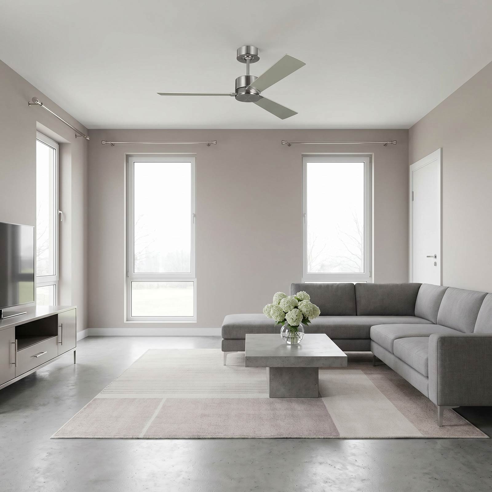 Rozzen Indoor / Outdoor Ceiling Fan in living room.