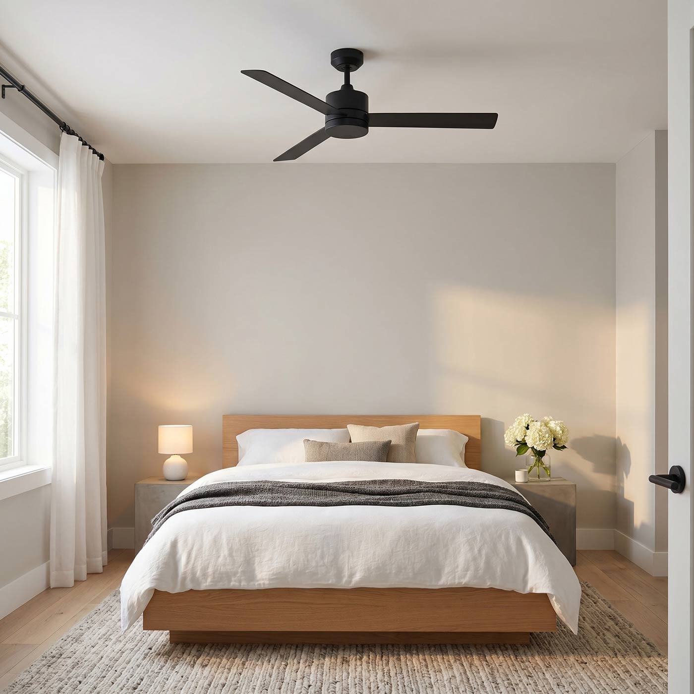 Rozzen Indoor / Outdoor Ceiling Fan in bedroom.
