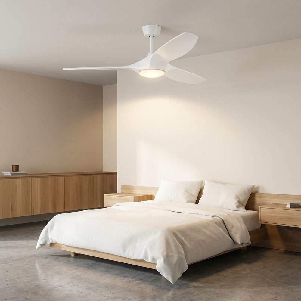 Selen Smart LED Ceiling Fan in bedroom.