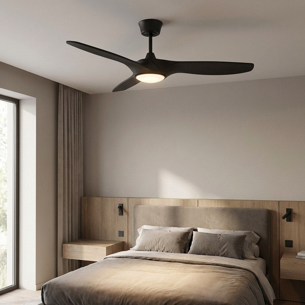 Selen Smart LED Ceiling Fan in bedroom.