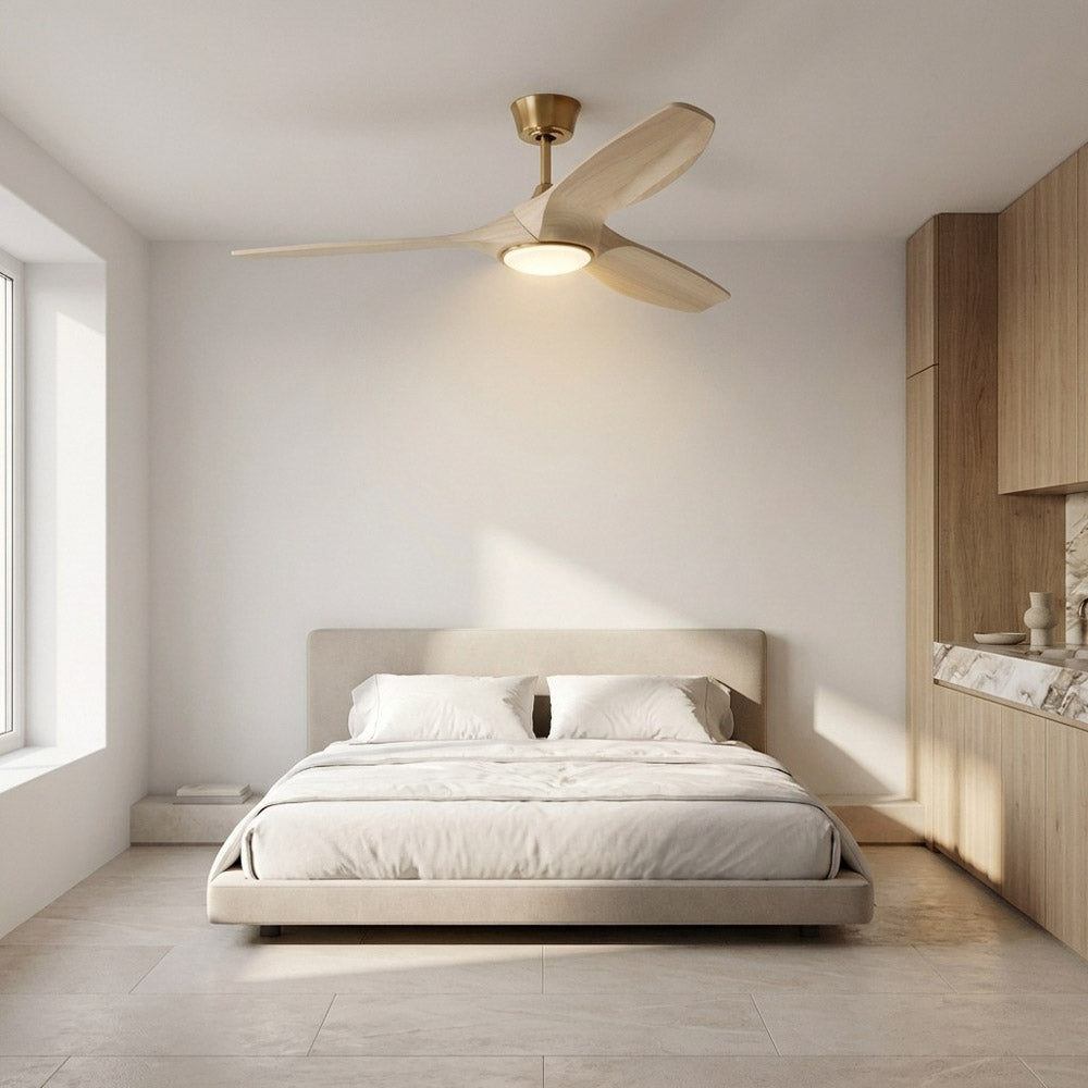 Selen Smart LED Ceiling Fan in bedroom.