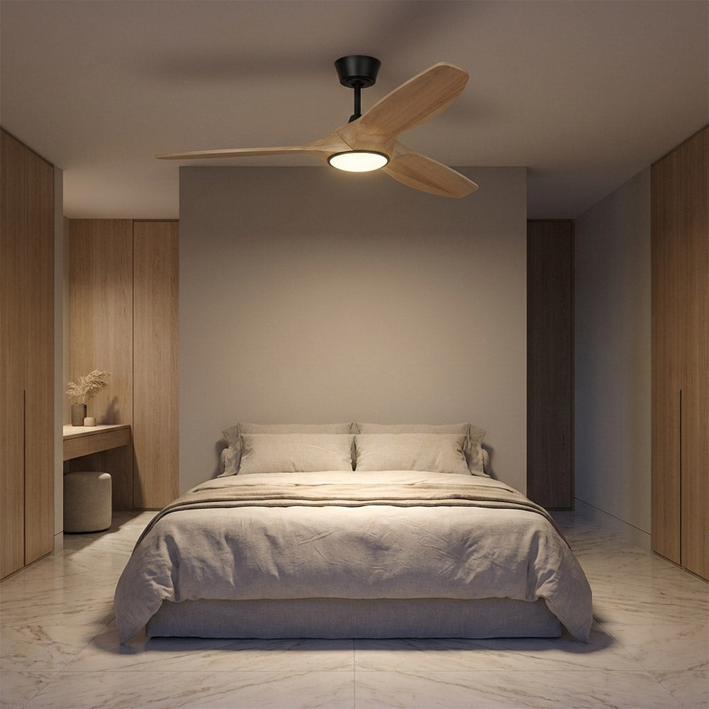 Selen Smart LED Ceiling Fan in bedroom.