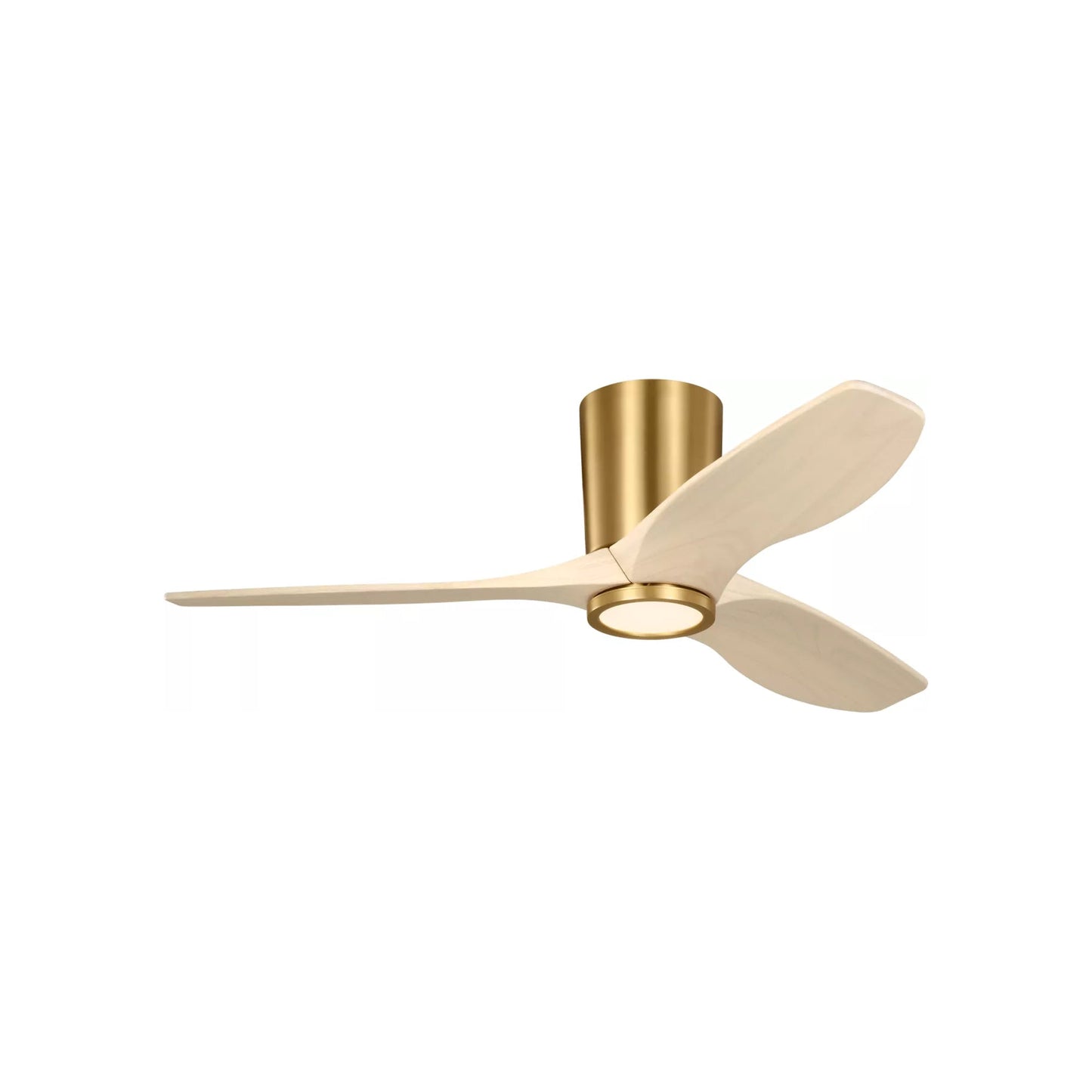 Seyra Smart Hugger LED Ceiling Fan in Burnished Brass/Washed White Oak (44-Inch).