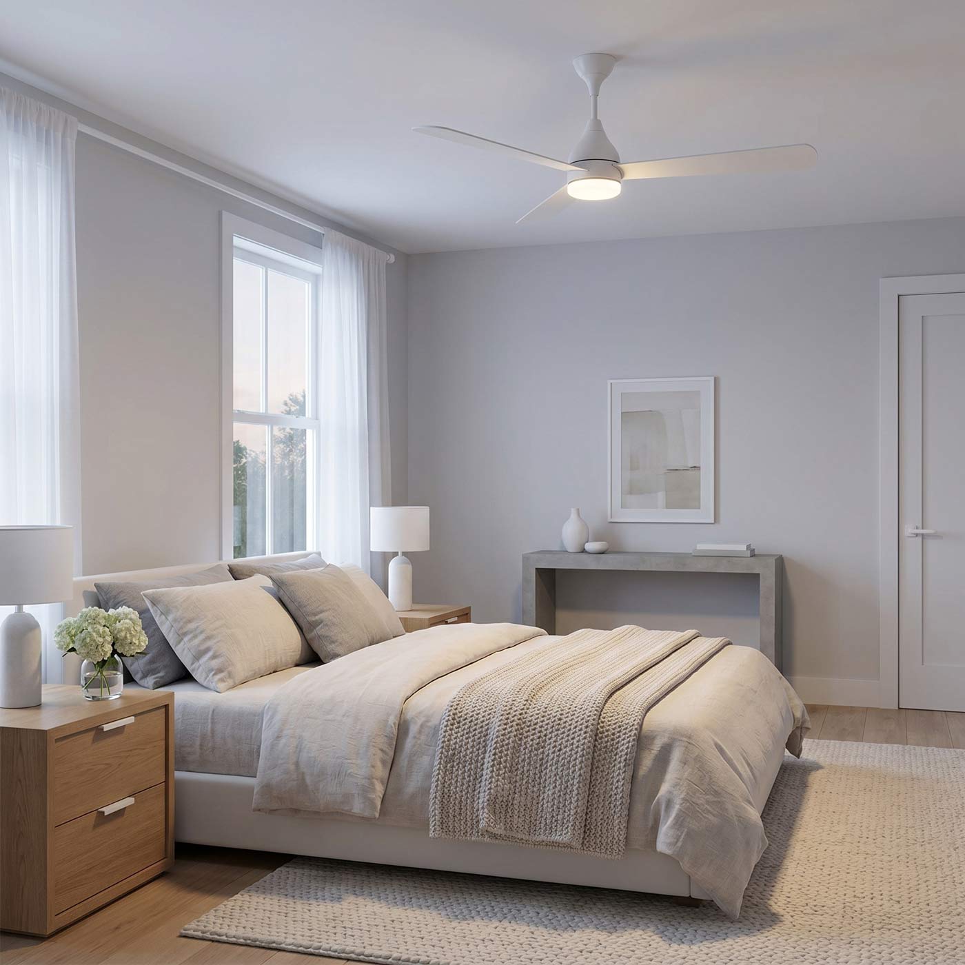 Streaming Indoor / Outdoor LED Ceiling Fan in bedroom.