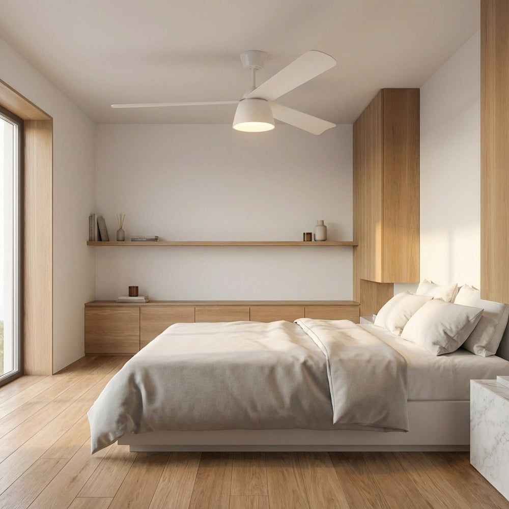 Studio Smart LED Ceiling Fan in bedroom.