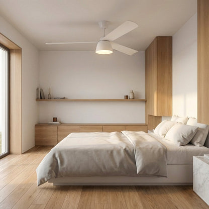 Studio Smart LED Ceiling Fan in bedroom.