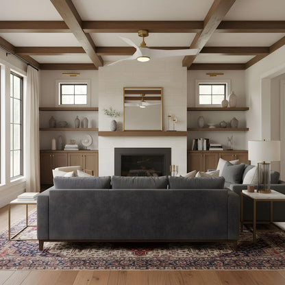 Touro Smart Outdoor LED Ceiling Fan in living room.